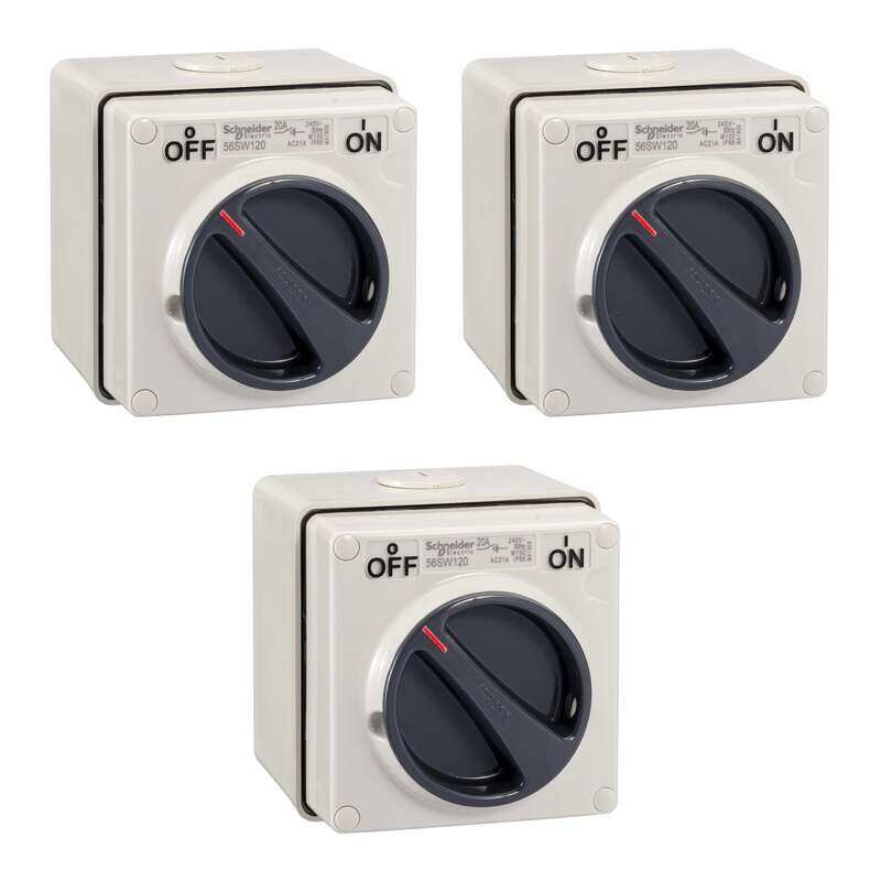 Schneider Electric WPS 20A 250V 1,Pole Switched Isolator IP66 (Grey) , S56SW120GY , Pack of 3
Schneider Electric WPS 20A 250V 1,Pole Switched Isolator IP66 (Grey) , S56SW120GY , Pack of 3