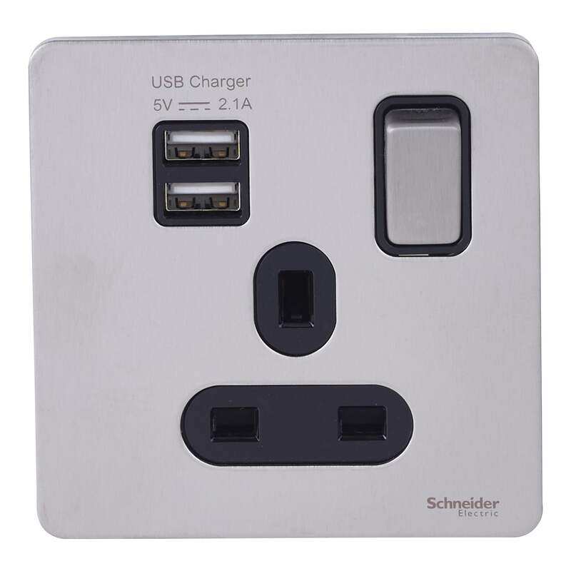 Schneider Electric Ultimate Screw Single Switched Socket with Dual USB, 13A, Stainless Steel & Black , GGBGU34102USBABSS
Schneider Electric Ultimate Screw Single Switched Socket with Dual USB, 13A, Stainless Steel & Black , GGBGU34102USBABSS