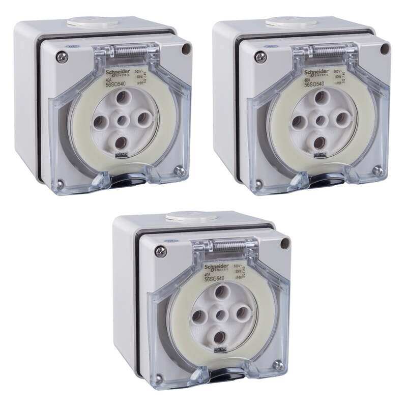 Schneider Electric WPS Socket,Outlet, 50A, 500V, 3,Phase, 5,Pole, Round Pin, IP66 , S56SO550GY , Pack of 3
Schneider Electric WPS Socket,Outlet, 50A, 500V, 3,Phase, 5,Pole, Round Pin, IP66 , S56SO550GY , Pack of 3