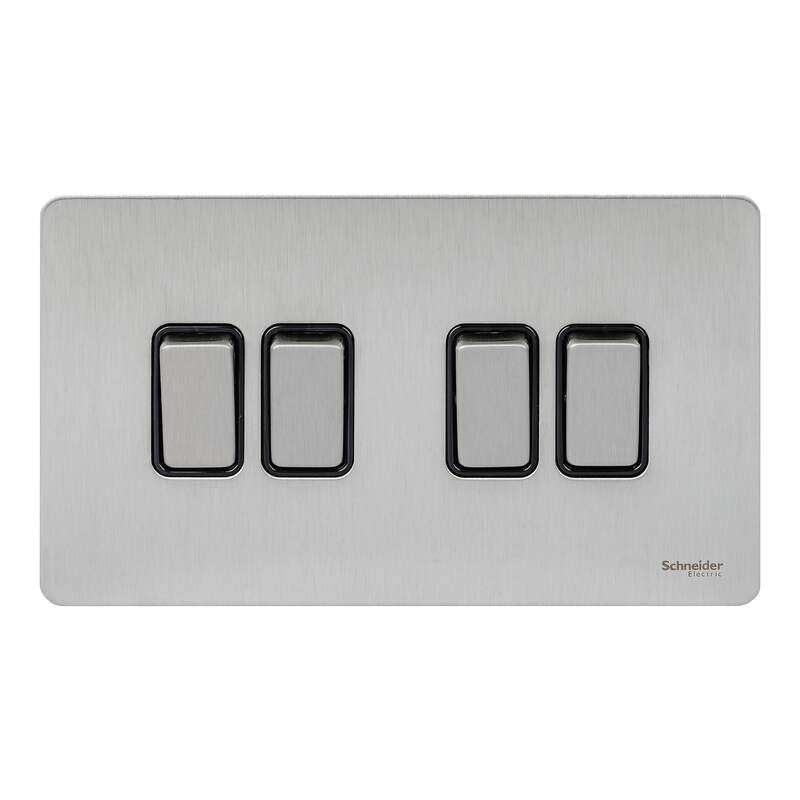 Scheider Electric Schneider Electric Quadruple switch, Ultimate Screwless flat plate, 16AX, 2-way, black & stainless steel - GU1442-BSS
Scheider Electric Schneider Electric Quadruple switch, Ultimate Screwless flat plate, 16AX, 2-way, black & stainless steel - GU1442-BSS