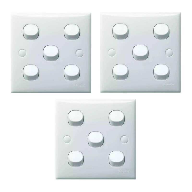 Schneider Electric S,Classic 1,Way Switch 5 Gangs, White , E35_1_2AR_WE_G3 , Pack of 3
Schneider Electric S,Classic 1,Way Switch 5 Gangs, White , E35_1_2AR_WE_G3 , Pack of 3