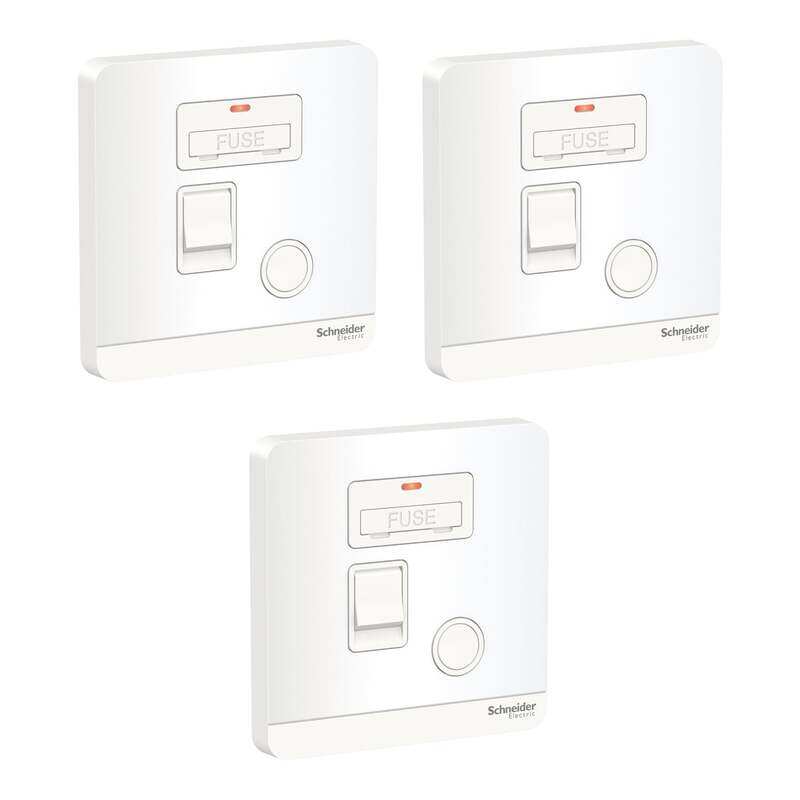 Schneider Electric AvatarOn 13A 250V 1 Gang Switch Disconnector Fuse with Neon Indicator, White , E8331DFSGN_WE , Pack of 3
Schneider Electric AvatarOn 13A 250V 1 Gang Switch Disconnector Fuse with Neon Indicator, White , E8331DFSGN_WE , Pack of 3