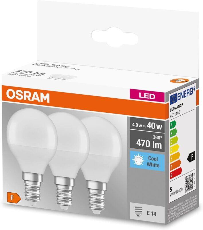 OSRAM LED BASE Classic P40, frosted filament LED lamps in glass for E14 base, candle shape, cool white (4000K), 470 lumen, replaces conventional 40W b
OSRAM LED BASE Classic P40, frosted filament LED lamps in glass for E14 base, candle shape, cool white (4000K), 470 lumen, replaces conventional 40W b