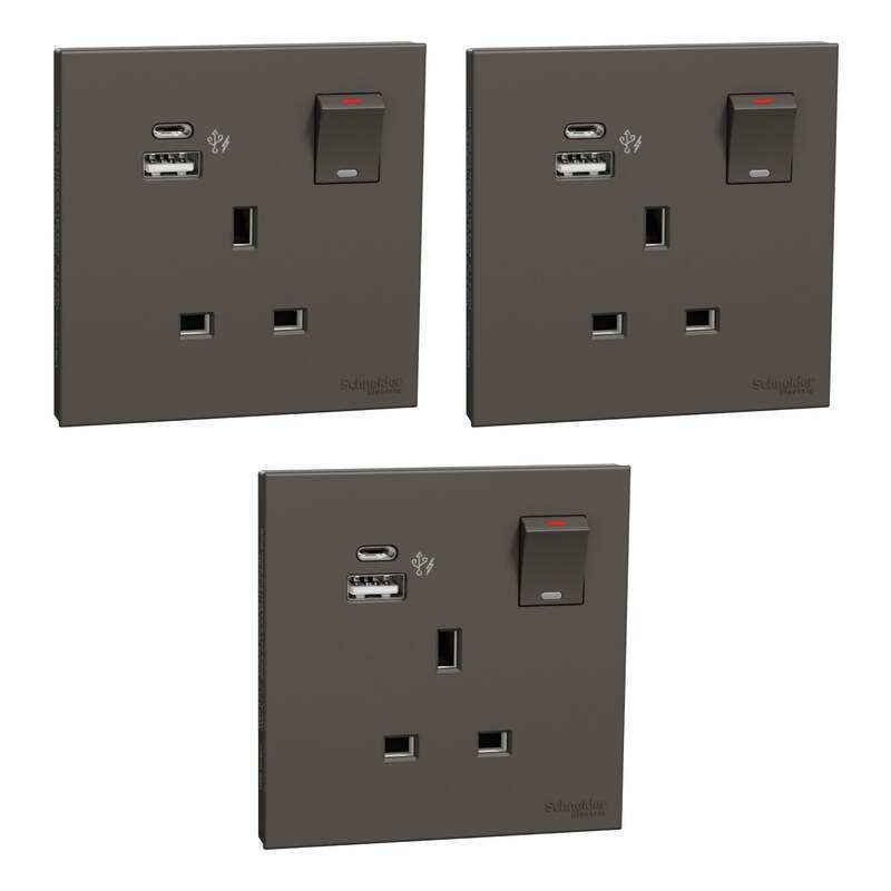 Schneider Electric AvatarOn 13A 1,Gang Switched Socket with 21W USB Type A & C Charger, Dark Grey , E8715DACUSB_DG , Pack of 3
Schneider Electric AvatarOn 13A 1,Gang Switched Socket with 21W USB Type A & C Charger, Dark Grey , E8715DACUSB_DG , Pack of 3