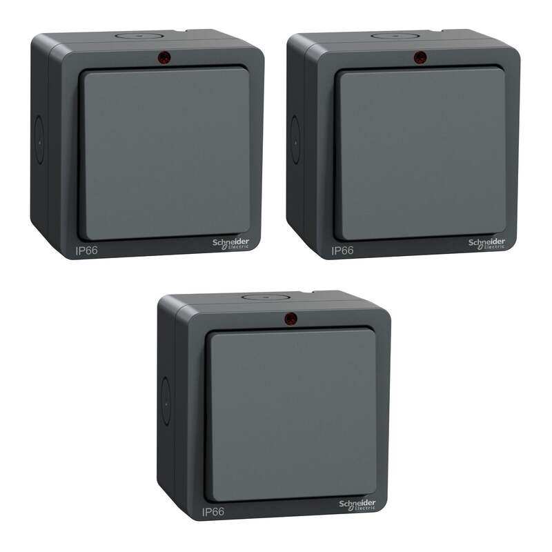 Schneider Electric Schneider Lisse Weatherproof Switch, IP66, 1,Gang, 2,Way, 10AX, Grey , LWP1612 , Pack of 3
Schneider Electric Schneider Lisse Weatherproof Switch, IP66, 1,Gang, 2,Way, 10AX, Grey , LWP1612 , Pack of 3