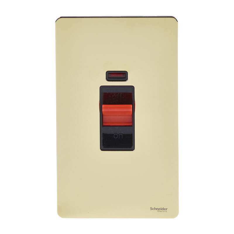 Scheider Electric Schneider Electric Switch, Ultimate Screwless flat plate, 45A, 2-pole, neon, black & brass - GU4421-BPB
Scheider Electric Schneider Electric Switch, Ultimate Screwless flat plate, 45A, 2-pole, neon, black & brass - GU4421-BPB