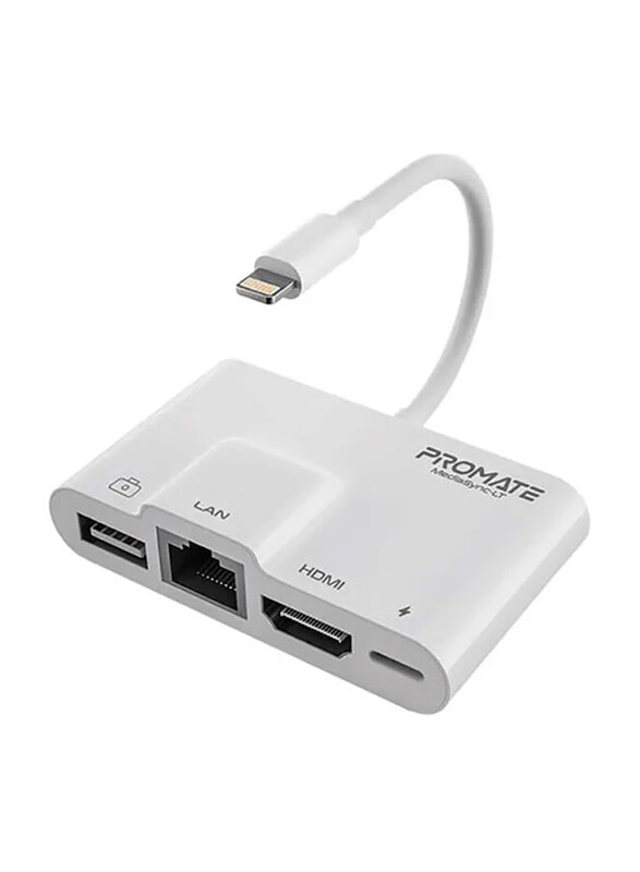 Universal Promate 4-in-1 Premium Multimedia Adapter Lightning Hub, White
Universal Promate 4-in-1 Premium Multimedia Adapter Lightning Hub, White