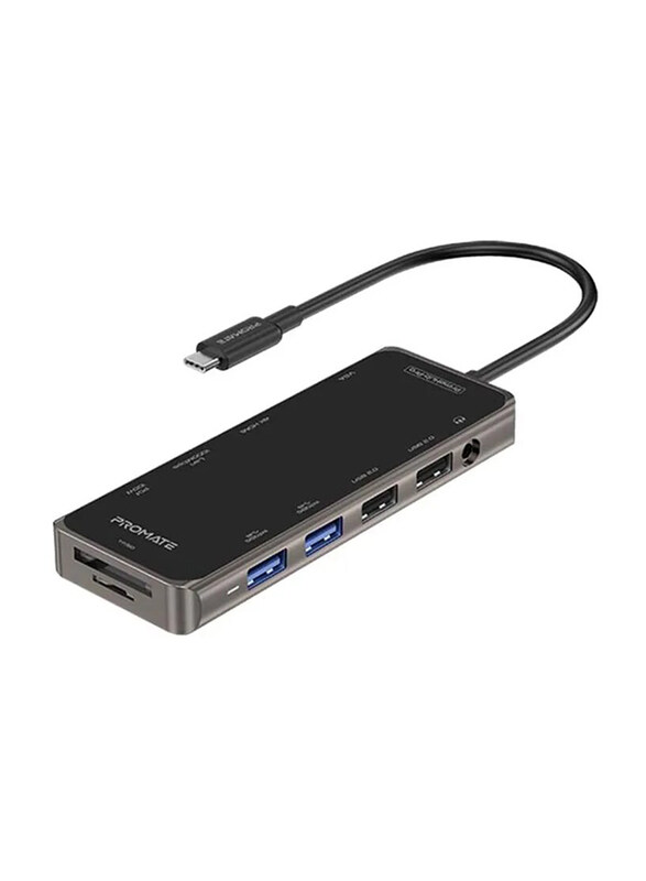 Universal Promate 11-in-1 Multi-Port Type-C Hub Adapter with 100W Power Delivery, Black/Grey
Universal Promate 11-in-1 Multi-Port Type-C Hub Adapter with 100W Power Delivery, Black/Grey