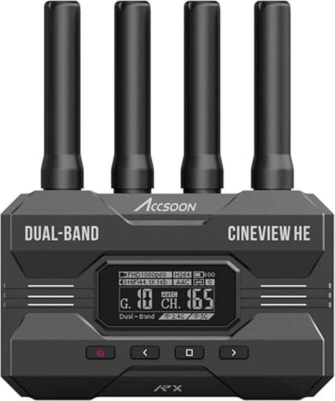 Accsoon CineView WIT04-HE-RX Video Receiver Dual-Band HDMI Wireless 1200ft(350m) Range up to 4 Monitor Devices 2.4+5Ghz Latency Less Than 0.06s HDMI i
Accsoon CineView WIT04-HE-RX Video Receiver Dual-Band HDMI Wireless 1200ft(350m) Range up to 4 Monitor Devices 2.4+5Ghz Latency Less Than 0.06s HDMI i