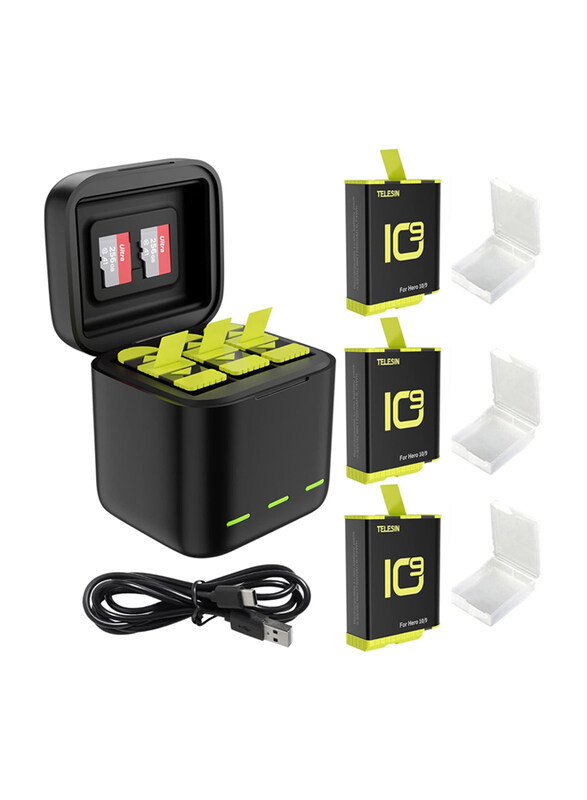 Telesin 3-Slot Charger Box with 3 Batteries for GoPro Hero 9 / Hero 10 +, GP-BNC-902-B, Black
Telesin 3-Slot Charger Box with 3 Batteries for GoPro Hero 9 / Hero 10 +, GP-BNC-902-B, Black