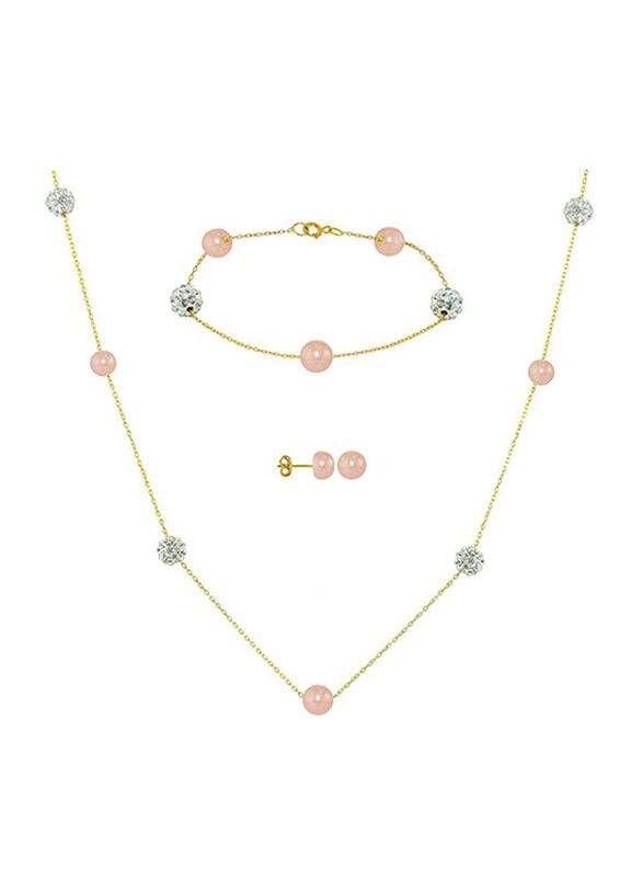 Vera Perla 3-Pieces 18K Solid Gold Jewellery Set for Women, with Necklace, Bracelet and Earrings, with Built-in Gradual Pearls Stone and Crystal Ball,
Vera Perla 3-Pieces 18K Solid Gold Jewellery Set for Women, with Necklace, Bracelet and Earrings, with Built-in Gradual Pearls Stone and Crystal Ball,