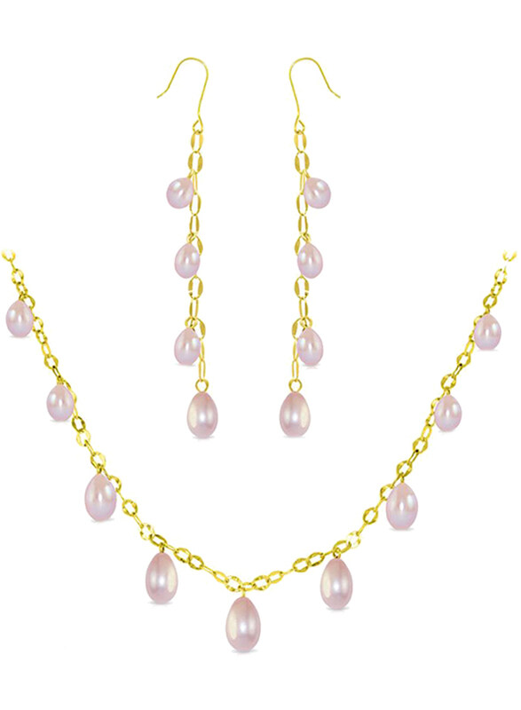 Vera Perla 2-Pieces 18K Gold Chain Drop Jewellery Set for Women, with Necklace and Earrings, with Pearl Stone, Gold/Purple
Vera Perla 2-Pieces 18K Gold Chain Drop Jewellery Set for Women, with Necklace and Earrings, with Pearl Stone, Gold/Purple