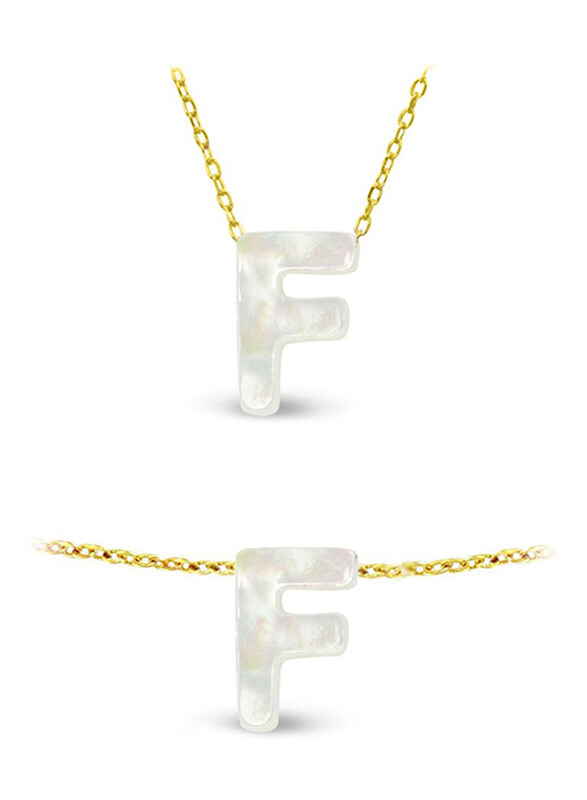 Vera Perla 2-Pieces 18K Gold Jewellery Set for Women, with Necklace and Bracelet, with F Letter Shape Mother of Pearl Stone, White/Gold
Vera Perla 2-Pieces 18K Gold Jewellery Set for Women, with Necklace and Bracelet, with F Letter Shape Mother of Pearl Stone, White/Gold