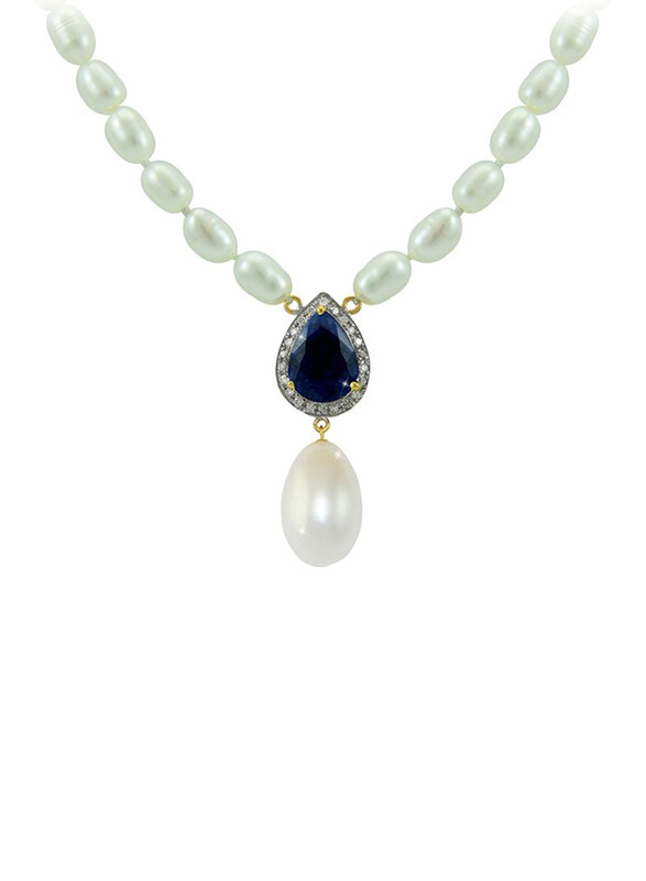 Vera Perla 18K Gold Necklace for Women, with 0.12ct Diamond, Royal Indian Sapphire and Pearls Stone Pendant, Blue/White
Vera Perla 18K Gold Necklace for Women, with 0.12ct Diamond, Royal Indian Sapphire and Pearls Stone Pendant, Blue/White