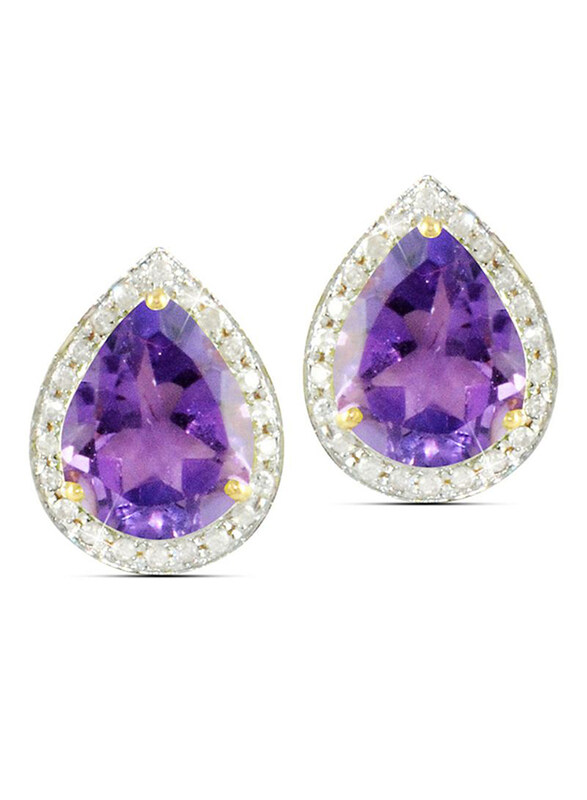 Vera Perla 18K Gold Stud Earrings for Women, with 0.24 ct Genuine Diamond and Drop Cut Amethyst Stone, Purple/Clear
Vera Perla 18K Gold Stud Earrings for Women, with 0.24 ct Genuine Diamond and Drop Cut Amethyst Stone, Purple/Clear