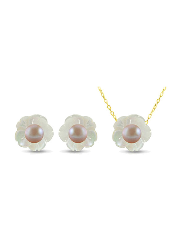 Vera Perla 2-Pieces 18K Solid Yellow Gold Jewellery Set for Women, with Necklace and Earrings, with Mother of Pearl Shell and 4mm Pearl Stones, White/
Vera Perla 2-Pieces 18K Solid Yellow Gold Jewellery Set for Women, with Necklace and Earrings, with Mother of Pearl Shell and 4mm Pearl Stones, White/