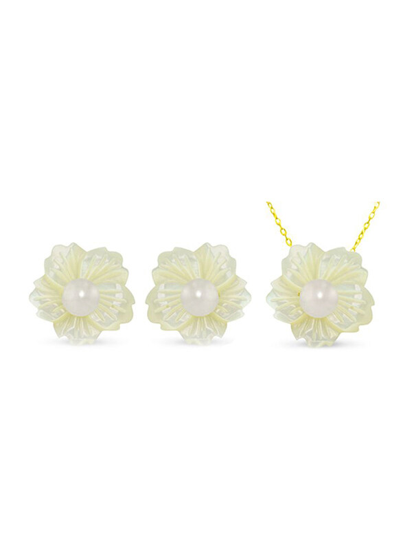 Vera Perla 2-Pieces 18K Solid Yellow Gold Pendant Necklace and Earrings Set for Women, with 19mm Flower Shape Mother of Pearl and 6-7mm Pearl, White/G
Vera Perla 2-Pieces 18K Solid Yellow Gold Pendant Necklace and Earrings Set for Women, with 19mm Flower Shape Mother of Pearl and 6-7mm Pearl, White/G