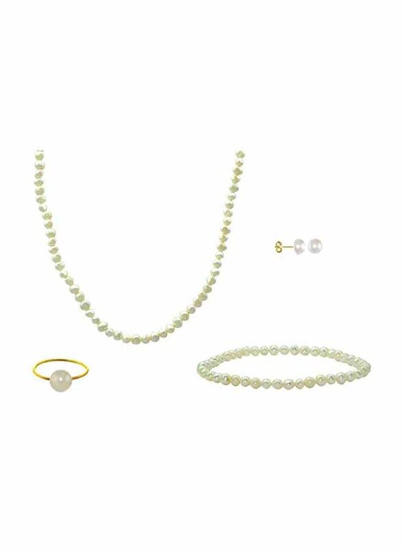 Vera Perla 4-Pieces 18K Gold Jewellery Set for Women, with Necklace, Bracelet, Earrings and Ring, with Pearl Stones, White
Vera Perla 4-Pieces 18K Gold Jewellery Set for Women, with Necklace, Bracelet, Earrings and Ring, with Pearl Stones, White
