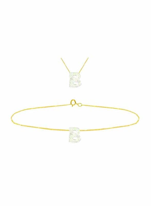 Vera Perla 2-Pieces 18k Yellow Gold B Letter Jewellery Set for Women, with Necklace and Earrings, with Mother of Pearl Stone, Gold/White
Vera Perla 2-Pieces 18k Yellow Gold B Letter Jewellery Set for Women, with Necklace and Earrings, with Mother of Pearl Stone, Gold/White