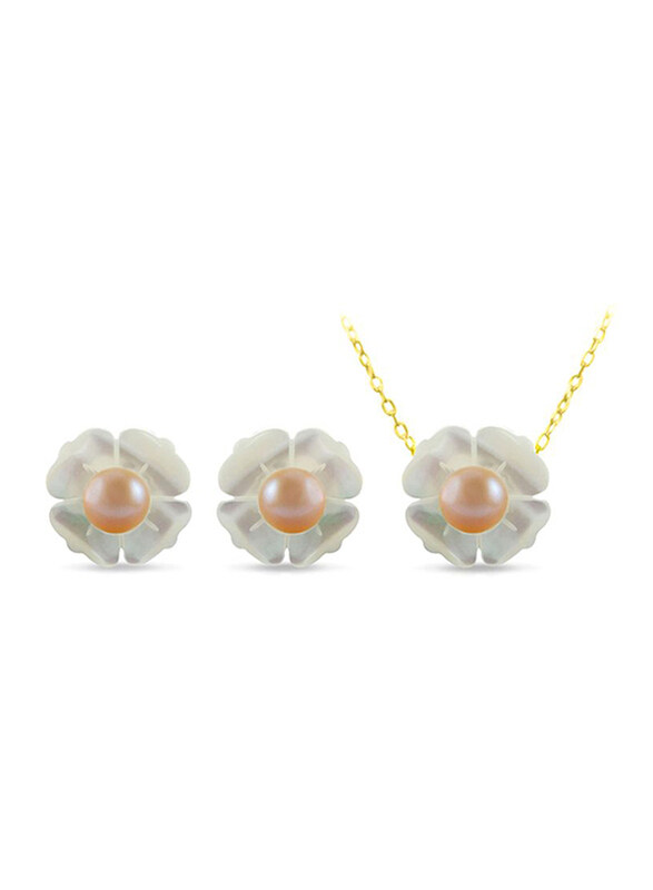 Vera Perla 2-Pieces 18K Solid Yellow Gold Jewellery Set for Women, with Necklace and Earrings, with 13mm Mother of Pearl Flower Shape, with 4 mm Pearl
Vera Perla 2-Pieces 18K Solid Yellow Gold Jewellery Set for Women, with Necklace and Earrings, with 13mm Mother of Pearl Flower Shape, with 4 mm Pearl