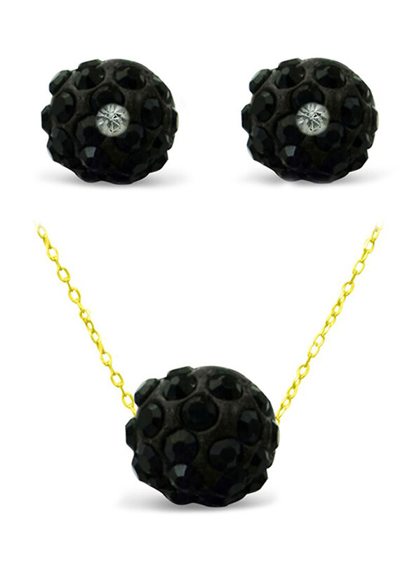 Vera Perla 2-Pieces 18K Solid Yellow Gold Simple Pendant Necklace and Earrings Set for Women, with 10mm Crystal Ball, Black/Gold
Vera Perla 2-Pieces 18K Solid Yellow Gold Simple Pendant Necklace and Earrings Set for Women, with 10mm Crystal Ball, Black/Gold