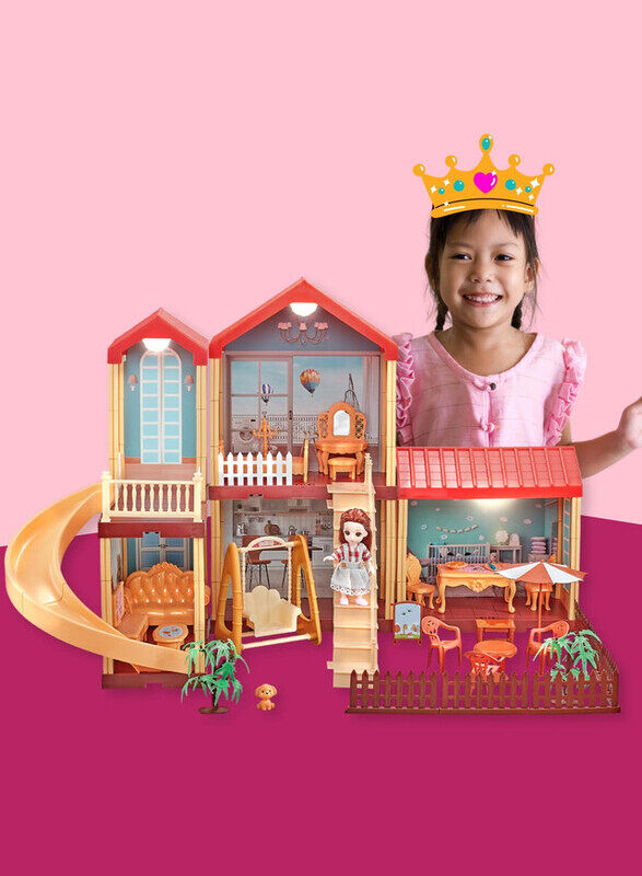 Kidwala FITTO 2 Rooms Dollhouse Playset, 2 storey, With 1 Doll, 1 Dog, and Furniture Toy Accessories, Peach
Kidwala FITTO 2 Rooms Dollhouse Playset, 2 storey, With 1 Doll, 1 Dog, and Furniture Toy Accessories, Peach