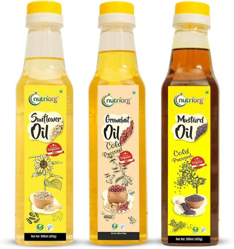 Nutriorg Cold Pressed Organic Mustard Sunflower And Groundnut Oil (Pack Of 3* 500 ML)
Nutriorg Cold Pressed Organic Mustard Sunflower And Groundnut Oil (Pack Of 3* 500 ML)