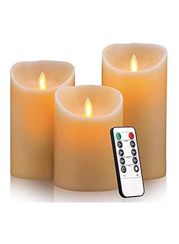Generic 3-Piece Flameless Battery Operated Pillar Real Wax Flickering Wick Electric LED Candle with Remote, Beige
Generic 3-Piece Flameless Battery Operated Pillar Real Wax Flickering Wick Electric LED Candle with Remote, Beige