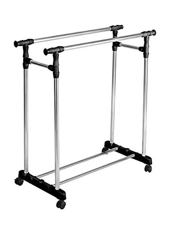 Generic Hanger Extendable Rolling Double Pole Adjustable Portable Clothes Rack, Silver
Generic Hanger Extendable Rolling Double Pole Adjustable Portable Clothes Rack, Silver