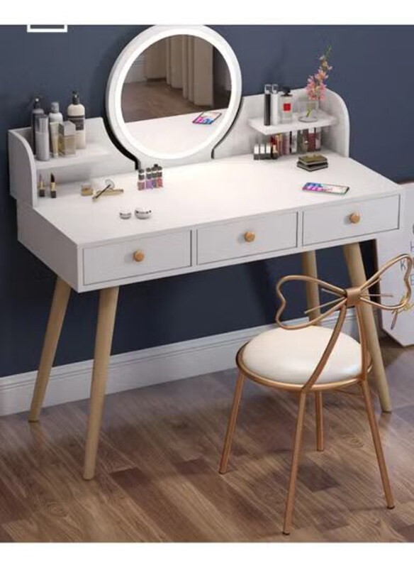DubaiGallery Round Top Dressing Wood Large Corner Makeup Vanity Tables Set with Mirror & 3 Storage Drawers, White/Beige
DubaiGallery Round Top Dressing Wood Large Corner Makeup Vanity Tables Set with Mirror & 3 Storage Drawers, White/Beige