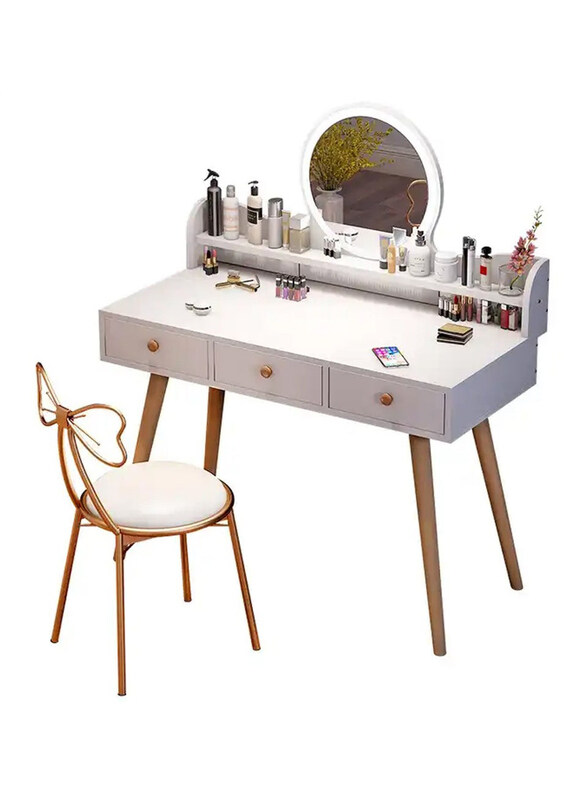 DubaiGallery Bedroom Makeup Table, Modern Solid Wood Legs, Multifuntion Wooden Dresser with LED Light Mirror, White/Beige
DubaiGallery Bedroom Makeup Table, Modern Solid Wood Legs, Multifuntion Wooden Dresser with LED Light Mirror, White/Beige