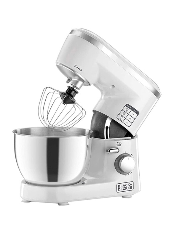Black+Decker 4L 6 Speed Stand Mixer with Stainless Steel Bowl, 1000W, SM1000-B5, White/Silver
Black+Decker 4L 6 Speed Stand Mixer with Stainless Steel Bowl, 1000W, SM1000-B5, White/Silver