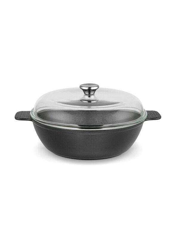 Fissman 28cm/4.1L Nomada Non-Stick Round Cooking Pot with Two Side Handles Glass Lid, 4004, 35x15.5x28 cm, Black
Fissman 28cm/4.1L Nomada Non-Stick Round Cooking Pot with Two Side Handles Glass Lid, 4004, 35x15.5x28 cm, Black
