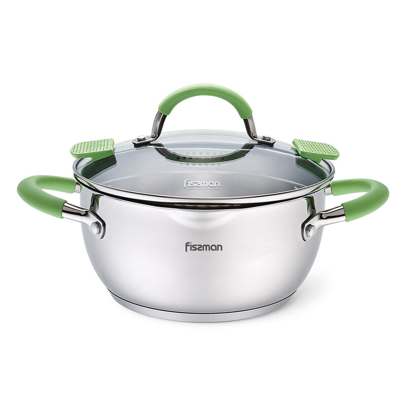 Fissman 24cm Charlotte Stainless Steel Stockpot with Glass Lid Pouring Lip & Lid Strainer, 24x12.5 cm, Silver/Green
Fissman 24cm Charlotte Stainless Steel Stockpot with Glass Lid Pouring Lip & Lid Strainer, 24x12.5 cm, Silver/Green
