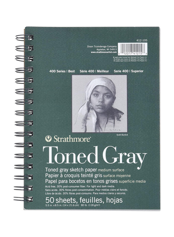 Strathmore 400 Series Toned Sketch Spiral Paper Pad, 50 Sheets, 5.5 x 8.5 inch, Grey
Strathmore 400 Series Toned Sketch Spiral Paper Pad, 50 Sheets, 5.5 x 8.5 inch, Grey