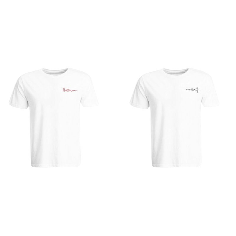BYFT (White) Couple Embroidered Cotton T-shirt (Better Half) Personalized Round Neck T-shirt (2XL)-Set of 2 pcs-190 GSM
BYFT (White) Couple Embroidered Cotton T-shirt (Better Half) Personalized Round Neck T-shirt (2XL)-Set of 2 pcs-190 GSM
