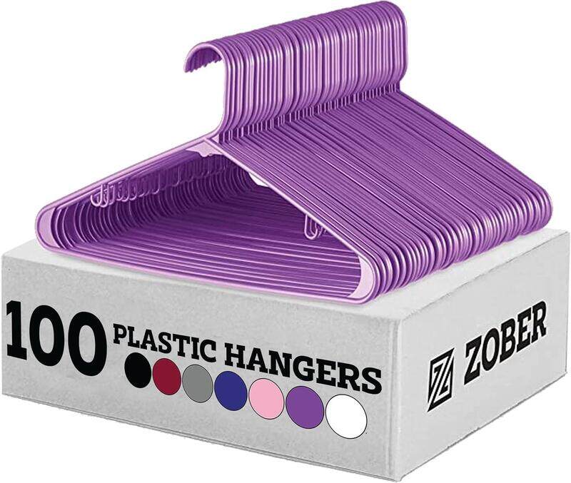 ZOBER Clothes Hangers Purple Plastic Hangers 100 Pack for Shirts Dresses and Pants Durable Flexible Plastic Clothing Hangers
ZOBER Clothes Hangers Purple Plastic Hangers 100 Pack for Shirts Dresses and Pants Durable Flexible Plastic Clothing Hangers