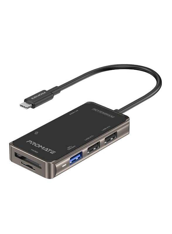 Promate USB-C HDMI Adapter with TF/SD Card Slot, 3 USB, Sync Charge USB-C Port, Prime Hub-Lite, Black
Promate USB-C HDMI Adapter with TF/SD Card Slot, 3 USB, Sync Charge USB-C Port, Prime Hub-Lite, Black