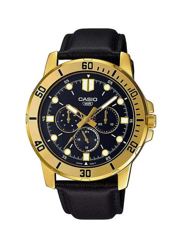 Casio Analog Wrist Watch for Men with Leather Band, Chronograph, MTP-VD300GL-1EUDF, Black-Black
Casio Analog Wrist Watch for Men with Leather Band, Chronograph, MTP-VD300GL-1EUDF, Black-Black