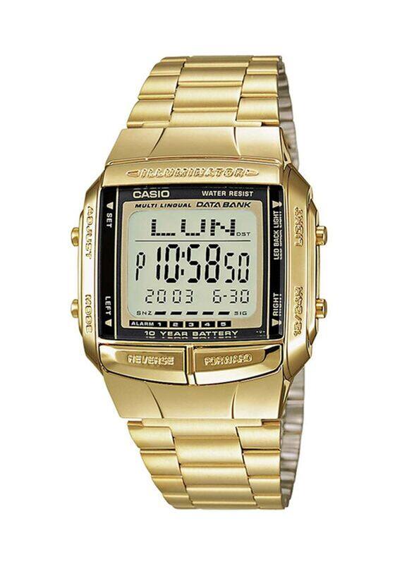 Casio Data Bank Digital Wrist Watch for Women with Stainless Steel Band, Water Resistant, DB-360G-9A, Gold-Grey
Casio Data Bank Digital Wrist Watch for Women with Stainless Steel Band, Water Resistant, DB-360G-9A, Gold-Grey