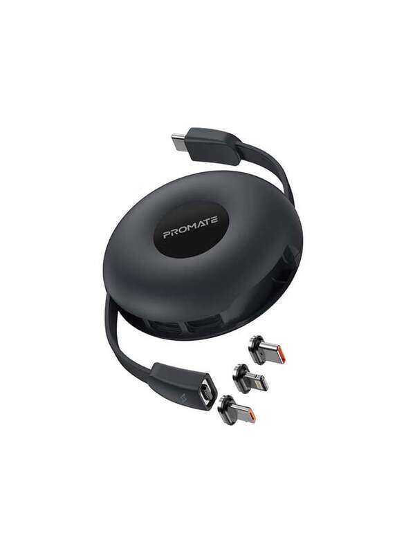 Promate Magnetic 3-in-1 Retractable Charging Cable, USB Type-C to USB Type-C, Micro-USB & Lightning for Smartphones & Tablets, QUIVER.BLACK, Black
Promate Magnetic 3-in-1 Retractable Charging Cable, USB Type-C to USB Type-C, Micro-USB & Lightning for Smartphones & Tablets, QUIVER.BLACK, Black