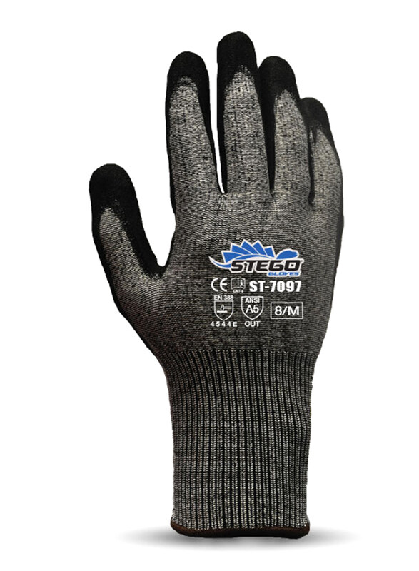 Stego 12-Piece Breathable Sandy Nitrile Palm Coated Level A5 Cut Protection Safety Gloves, St-7097, Black/Grey, Large
Stego 12-Piece Breathable Sandy Nitrile Palm Coated Level A5 Cut Protection Safety Gloves, St-7097, Black/Grey, Large