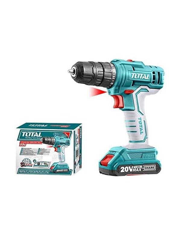 Total Cordless Lithium-ion Drill Max Torque 45nm, 20V with 1.5AH Battery, TDLI20011, Multicolour
Total Cordless Lithium-ion Drill Max Torque 45nm, 20V with 1.5AH Battery, TDLI20011, Multicolour