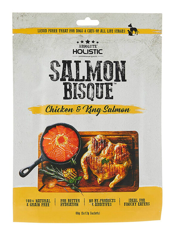 Absolute Holistic Salmon Bisque Chicken & King Salmon Treat for Cats & Dog, 5 x 12g
Absolute Holistic Salmon Bisque Chicken & King Salmon Treat for Cats & Dog, 5 x 12g