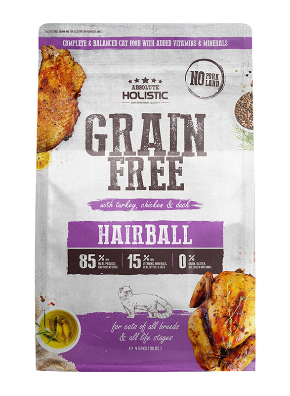 Absolute Holistic Grain Free Hairball Turkey Chicken & Duck Dry Cat Food, 4.54 Kg
Absolute Holistic Grain Free Hairball Turkey Chicken & Duck Dry Cat Food, 4.54 Kg