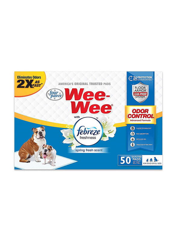Four Paws Wee-Wee Odor Control Pads with Febreze Freshness for Dogs, 50 Piece, White
Four Paws Wee-Wee Odor Control Pads with Febreze Freshness for Dogs, 50 Piece, White