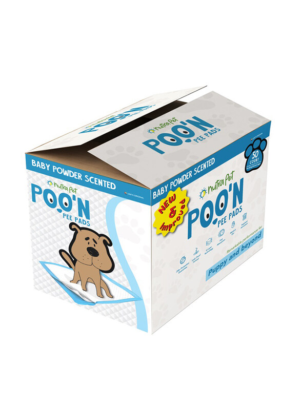 Nutrapet Poo N Pee Pads Baby Powder Scented Fast Absorption with Floor Mat Stickers, 50 Pieces, Blue
Nutrapet Poo N Pee Pads Baby Powder Scented Fast Absorption with Floor Mat Stickers, 50 Pieces, Blue