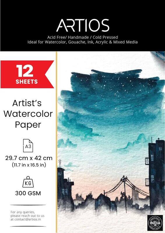 ARTIOS Artists' Watercolor Paper A3 300 GSM - 100% Cotton, Cold-Pressed, Acid-Free, Handmade Water Colour Papers for Watercolour, Acrylic, Gouache, In
ARTIOS Artists' Watercolor Paper A3 300 GSM - 100% Cotton, Cold-Pressed, Acid-Free, Handmade Water Colour Papers for Watercolour, Acrylic, Gouache, In