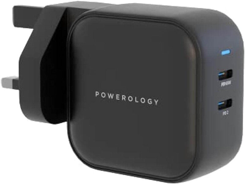 Powerology Wall Charger, 65W Dual Power Delivery GaN Charger Port with UK 3 Pin Plug, EU 2Pin Plug, PWCUQC007-BK, Black
Powerology Wall Charger, 65W Dual Power Delivery GaN Charger Port with UK 3 Pin Plug, EU 2Pin Plug, PWCUQC007-BK, Black