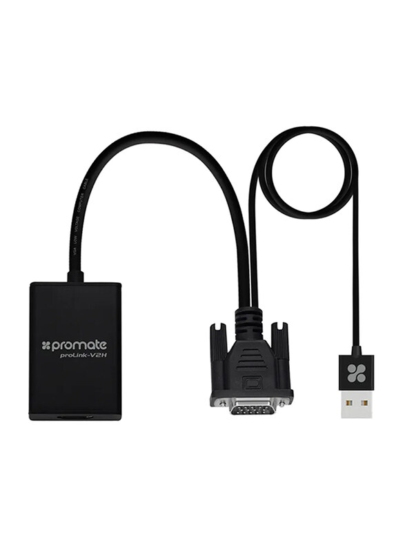Promate ProLink-V2H HDMI Converter Adaptor Cable, USBA/VGA Male to HDMI Female, 1080p HD Resolution with Audio Support TV/AV/HDTV, Black
Promate ProLink-V2H HDMI Converter Adaptor Cable, USBA/VGA Male to HDMI Female, 1080p HD Resolution with Audio Support TV/AV/HDTV, Black